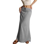 Genérico Women Linen Maxi Skirts Comfy Drawstring Waist A Line Skirts Cute Vacation Boho Long Flowy Skirts (8,S)