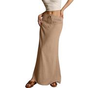 Genérico Women Linen Maxi Skirts Comfy Drawstring Waist A Line Skirts Cute Vacation Boho Long Flowy Skirts (7,M)