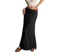 Genérico Women Linen Maxi Skirts Comfy Drawstring Waist A Line Skirts Cute Vacation Boho Long Flowy Skirts (6,XXL)