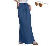 Genérico Women Linen Maxi Skirts, Elastic Waist Drawstring Long Flowy Skirts, Lightweight Boho Long Skirt Vacation Beach Clothes
