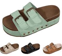 Genérico Women Platform Sandals Cork Wedge Clogs Open Toe Slip On Adjustable Buckle Arch Support Wide Width Chunky Slides Summer Beach Mules (green,42)
