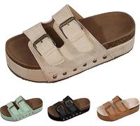Genérico Women Platform Sandals Cork Wedge Clogs Open Toe Slip On Adjustable Buckle Arch Support Wide Width Chunky Slides Summer Beach Mules (khaki,39)