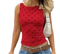 Genérico Women Polka Dot Tank Top Y2K Sleeveless Crewneck Slim Fit Crop Top Slim Fit Crew Neck Going out Summer Top (Red,M)