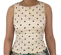 Genérico Women Polka Dot Tank Top Y2K Sleeveless Crewneck Slim Fit Crop Top Slim Fit Crew Neck Going out Summer Top (Apricot,L)