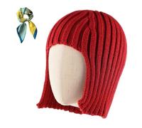 Genérico Women Ribbed Knit Beanie Hat,Chic Bob Cut Wig Style Cap with Ear Flaps,Winter Warm Stretchy Trendy Faux Hair Headwear (Red)