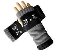 Genérico Women’s Cat Face Designs Splicing Knitted Fingerless Gloves,Thick Warm Fashion Leaky Fingers Casual Glove,Free Fingers (Black)