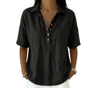 Genérico Women’s Cotton Linen Polo Shirt Casual Short Sleeve Summer Loose Fit Tops Casual Dressy Work Polo Shirts (Black,XXL)