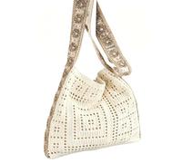 Genérico Women’s Crochet Ethnic Shoulder Bag, Boho Embroidery Crossbody Bag Hollow Out Crochet Knit Tote Handbag (Brown)