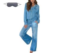 Genérico Women’S Denim Dreams Pajama Set, Denim Dreams Pajama Set, Soft Denim-Look Breathable, For Loungewear, Sleep Casual Home Days (Blue,10XL)