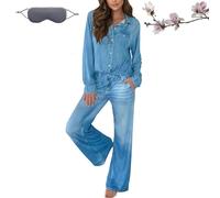 Genérico Women’s Denim Dreams Pajama Set, Denim Dreams PJ Set, Soft Denim-Look Breathable, Loungewear, for Comfortable Night (L)