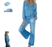 Genérico Women’s Denim Dreams Pajama Set, Soft and Stretchy Pajamas, Soft Stretch Lounge Wear with Relaxed Wide-Leg Pants (Denim,l)