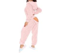 Genérico Women’s Fleece Onesie Pajamas with Butt Flap - Soft Hooded Sherpa Jumpsuit for Sleep & Lounge, Cozy Plush Romper(Pink,M)