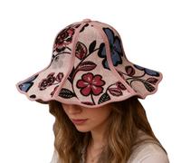 Genérico Women’s Folding Fan Hat - 2 In 1 Linen Sun Hat with UV Protection | Foldable Floral Print Chinese Hand Fan Cap, For Travel Girls Outdoor Hiking Picnic Camping