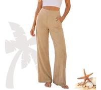 Genérico Women’s High Waisted Cotton Linen Pants with Pockets, Soft Breathable Straight Leg Casual Work Yoga Trousers(Beige,XXL)