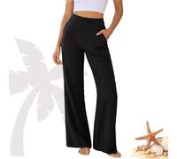 Genérico Women’s High Waisted Cotton Linen Pants with Pockets, Soft Breathable Straight Leg Casual Work Yoga Trousers(Black,L)