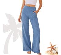 Genérico Women’s High Waisted Cotton Linen Pants with Pockets, Soft Breathable Straight Leg Casual Work Yoga Trousers(Blue,M)