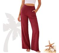 Genérico Women’s High Waisted Cotton Linen Pants with Pockets, Soft Breathable Straight Leg Casual Work Yoga Trousers(Red,XXX-Large)