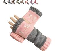 Genérico Women’s Knitted Fingerless Gloves with Cute Cat Embroidery - Cat Embroidery Splicing Knitted Gloves,Warm Glove,2026 New (Pink,One Size)