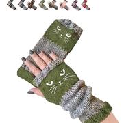 Genérico Women’s Knitted Fingerless Gloves with Cute Cat Embroidery - Cat Embroidery Splicing Knitted Gloves,Warm Glove,2026 New (Green,One Size)