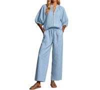 Genérico Women‘s Linen Tiered Maxi Skirt - High Waist Flowy Boho with Pockets (Blue,L)