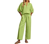 Genérico Women‘s Linen Tiered Maxi Skirt - High Waist Flowy Boho with Pockets (Green,M)