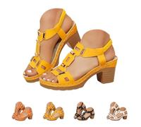 Genérico Women’s Orthopedic Chunky Heel Sandals, Platform Slingback Open Toe Ankle Strap, Comfortable Wide Width Non-Slip Summer Dress Walking Shoes (yellow,42)