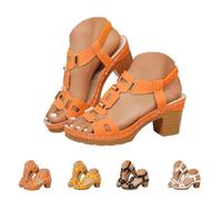 Genérico Women’s Orthopedic Chunky Heel Sandals, Platform Slingback Open Toe Ankle Strap, Comfortable Wide Width Non-Slip Summer Dress Walking Shoes (orange,36)