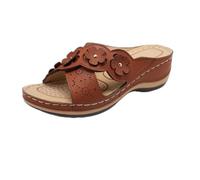 Genérico Women’s Orthopedic Wedge Sandals with Arch Support, Flower Slide Platform Sandals, Cushioned Slip On Walking Shoes, Comfortable Summer Beach Indoor Outdoor Slippers (brown,40)