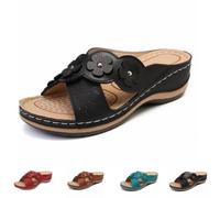 Genérico Women’s Orthopedic Wedge Sandals with Arch Support, Flower Slide Platform Sandals, Cushioned Slip On Walking Shoes, Comfortable Summer Beach Indoor Outdoor Slippers (black,42)