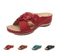 Genérico Women’s Orthopedic Wedge Sandals with Arch Support, Flower Slide Platform Sandals, Cushioned Slip On Walking Shoes, Comfortable Summer Beach Indoor Outdoor Slippers (red,42)