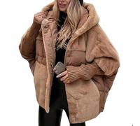 Genérico Women’s Oversized Hooded Patchwork Puffer Coat, Lightweight Warm Padded Down Jacket, Casual Winter Plush Fleece Outerwear (Brown,XL)