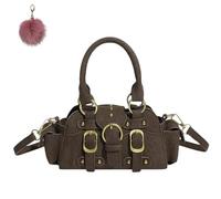 Genérico Women’s PU Studded Crossbody, Vintage-Inspired Top Handle Small Handbag, Fall Chic Belt Buckle Design Shoulder Purse