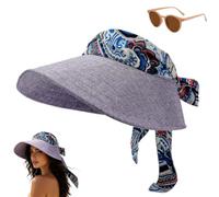 Genérico Women’s Scarf Accent Sun Visor Hat, Wide Brim Lightweight Summer Beach Cap, Boho Foldable Adjustable Print Outdoor Sun Hat