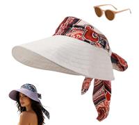 Genérico Women’s Scarf Accent Sun Visor Hat, Wide Brim Lightweight Summer Beach Cap, Boho Foldable Adjustable Print Outdoor Sun Hat