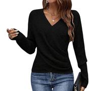 Genérico Women’s V Neck Sweater Criss Cross Pullover, Long Sleeve Ruched Knit Top, Casual Elegant Wrap Knit for Daily Wear