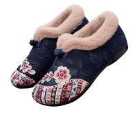 Genérico Women’s Warm Floral Embroidered Winter Shoes,Warms Fur Lined Floral Embroidereds Ankle Bootie,Women’s Winter Ankle Boots Embroidered Shoes,Women Warm Winters Ankle Boots (Blue,38)