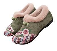 Genérico Women’s Warm Floral Embroidered Winter Shoes,Warms Fur Lined Floral Embroidereds Ankle Bootie,Women’s Winter Ankle Boots Embroidered Shoes,Women Warm Winters Ankle Boots (Green,37)