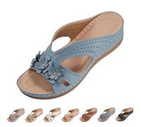 Genérico Women’s Wedge Sandals 2026 - Orthopedic Arch Support Open Toe Floral Slip On Platform Sandals for Women, Comfortable Dressy Casual Summer Walking Beach Slides (blue,39)