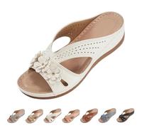 Genérico Women’s Wedge Sandals 2026 - Orthopedic Arch Support Open Toe Floral Slip On Platform Sandals for Women, Comfortable Dressy Casual Summer Walking Beach Slides (white,42)