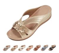 Genérico Women’s Wedge Sandals 2026 - Orthopedic Arch Support Open Toe Floral Slip On Platform Sandals for Women, Comfortable Dressy Casual Summer Walking Beach Slides (gold,43)