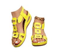 Genérico Women’s Wedge Sandals Low Heel Platform Sandals for Women Elastic Ankle Strap Open Toe Slip On Comfortable Lightweight Dressy Summer Casual Slingback (yellow,37)