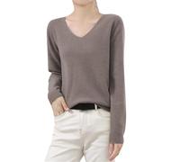 Genérico Women S Winter Knitted Sweater Low Neck V Neck Warm Base Sweater Long Sleeved Solid Color Chaquetas Punto Gordas Khaki XL