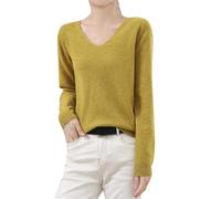 Genérico Women S Winter Knitted Sweater Low Neck V Neck Warm Base Sweater Long Sleeved Solid Color Chaquetas Punto Gordas Yellow XXL