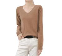 Genérico Women S Winter Knitted Sweater Low Neck V Neck Warm Base Sweater Long Sleeved Solid Color Chaquetas Punto Gordas Gold M