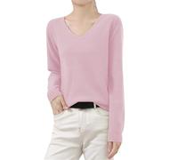 Genérico Women S Winter Knitted Sweater Low Neck V Neck Warm Base Sweater Long Sleeved Solid Color Chaquetas Punto Gordas Pink M