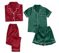 Genérico Women Secret Pijama Mujer Pijama De Mujer Satin Pyjamas Women S Short 4 Piece Pyjamas Short Sleeve Sleepwear and Shorts Set Sets Leisure Suit Loungewear Pijamas De Red XXXXXL