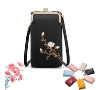 Genérico Women Sling Cross-Body Wallet with Mobile Cell Phone Holder, Passport Cellphone Crossbody Purse Bag, Mini Shoulder Purse Pocket (Black)