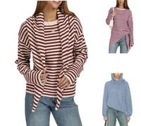 Genérico Women Striped Knit Top Detachable Scarf Long Sleeve Sweater Pullover,Striped Color Block Knit Sweater,Casual Fall Winter Base