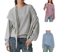 Genérico Women Striped Knit Top Detachable Scarf Long Sleeve Sweater Pullover,Striped Color Block Knit Sweater,Casual Fall Winter Base