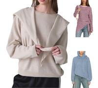 Genérico Women Striped Knit Top Detachable Scarf Long Sleeve Sweater Pullover,Striped Color Block Knit Sweater,Casual Fall Winter Base